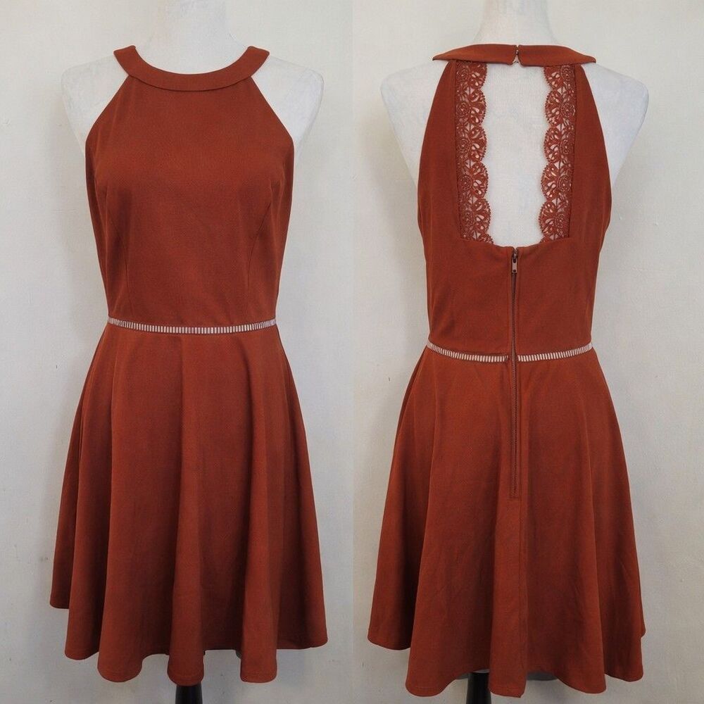 Francesca’s Orange Cutout Dress Size Medium Open Back Fit & Flare – Pre-Owned